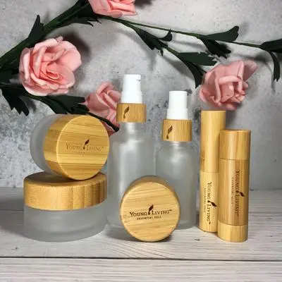 Bamboo series 30ml frosted glass cosmetic face cream jar pipette dropper bottle lotion spray glass bottle with bamboo cap lid