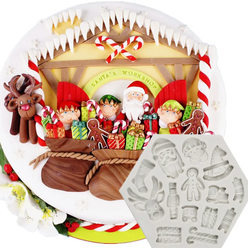 

DIY Christmas Serie Elk Tree Snowflake Silicone Cake Mold Sugar Craft Fondant Tools Cake Decoration Kitchen Baking Tools FM1427