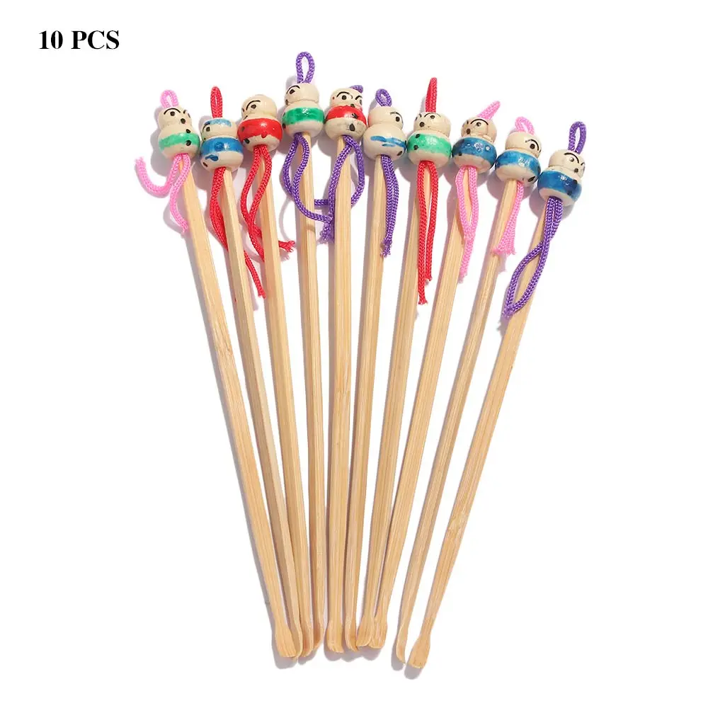 

10 pcs/lot Cartoons Cute Mini Doll Ear Picks Wood Bamboo Ear Picks Wax Remover Cleaner Ear Care Tool Random Color