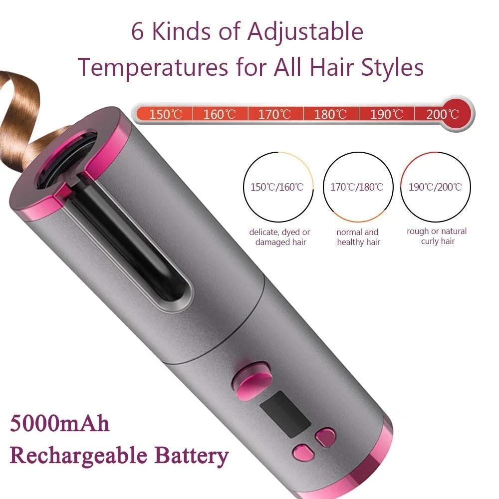 Automatic Hair Curler Ceramic Hair Iron Curling Iron for Hair Waver Wand Curling Wand Curlers Cordless Usb Charging Curler Iron