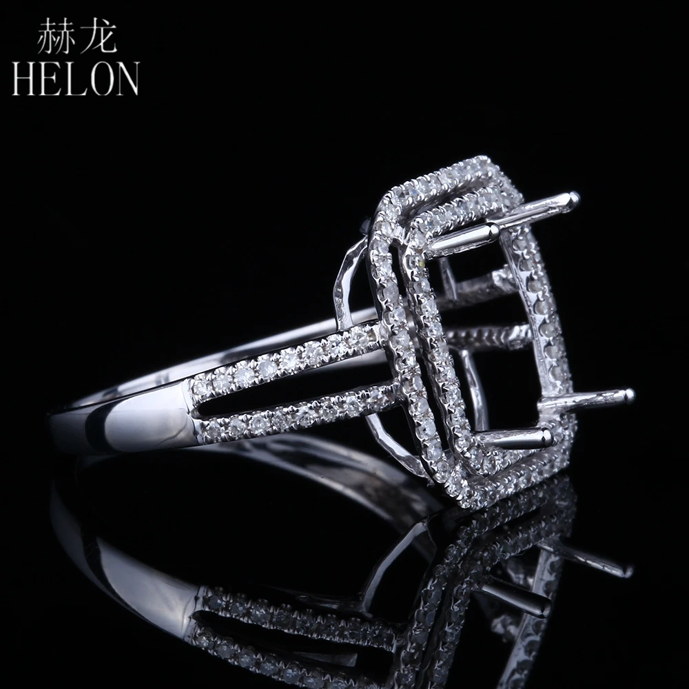 HELON 10X8mm Emerald Cut Solid 10K White Gold 0.5ct Natural Diamond Engagement Wedding Semi Mount Ring Women Trendy Fine Jewelry