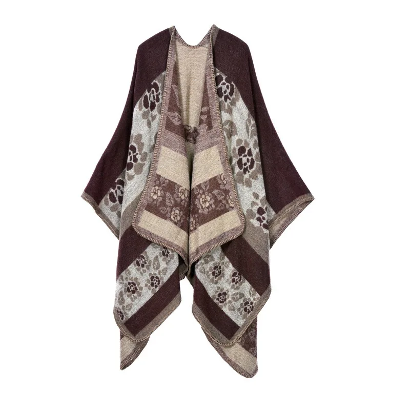 Poncho geométrico de luxo para mulheres, lenços de caxemira, xales quentes, envoltórios, pashmina, capinhas grossas, cobertor, inverno, marca, 2022