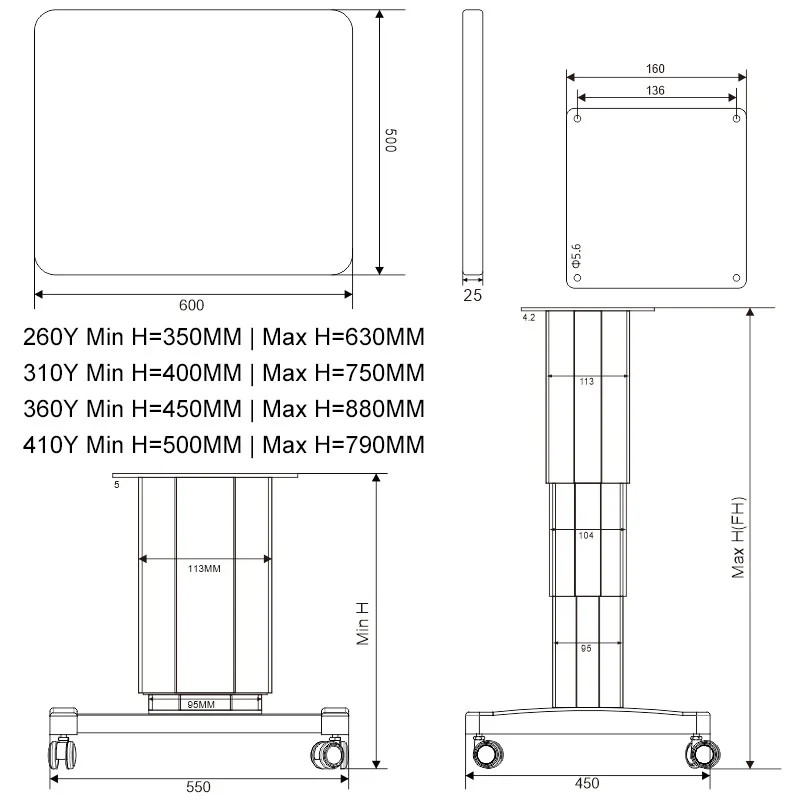 Movable Standing Desk Height Adjustable Electric Sliding Lift Stand Up Table DC12V 24V DC Motor Lifting Column 80Kg Wifi Control