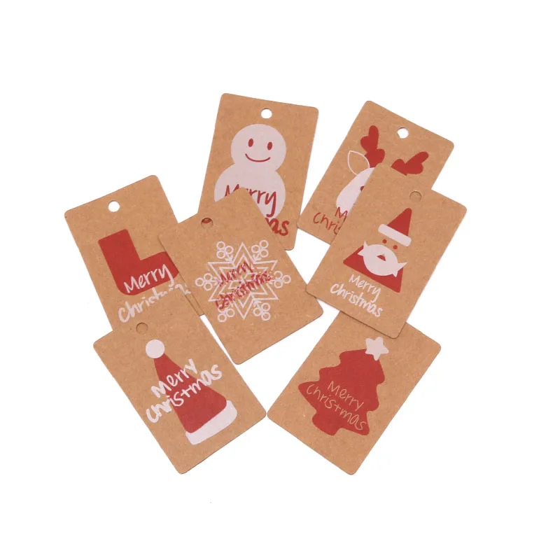 

50Pcs/Lot DIY Brown Kraft Tags Merry Christmas Labels Gift Wrapping Paper Hang Tags Santa Claus Paper Cards Party Supplies