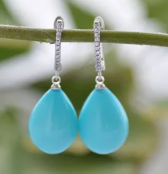 Z10945 20mm Turquoise White Black Gray Red Drip South Sea Shell Pearl Dangle Earring CZ