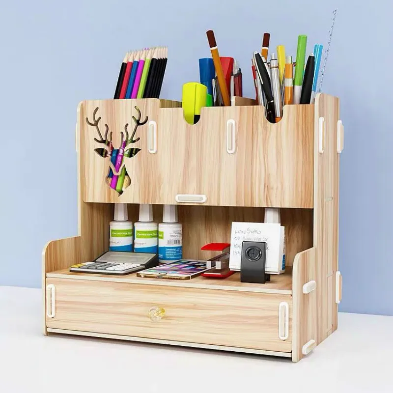 

Large Wooden Multifunctional Storage Rack Kawaii Pen Container DIY Storage Box Office Supplies Pen Holder Sundries Storge Box