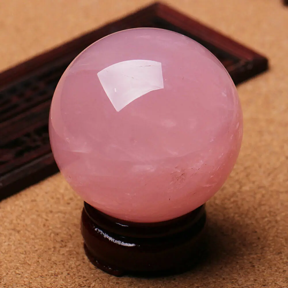 Natural Pink Rose Magic Quartz Crystal Healing Ball Reiki Decor Sphere 40MM W/ Stand