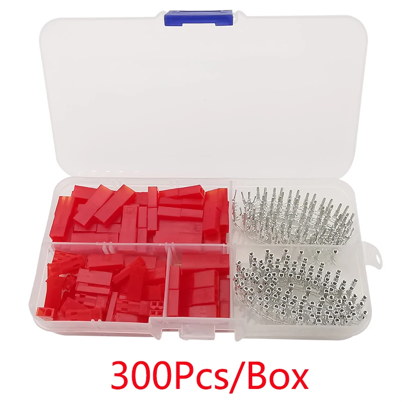 300Pcs 2.54mm Red JST SYP 2 Pin Male Female Housing Plug Jumper Crimp Terminal Wire Connector Kit JST-SYP-2A for RC Lipo Battery