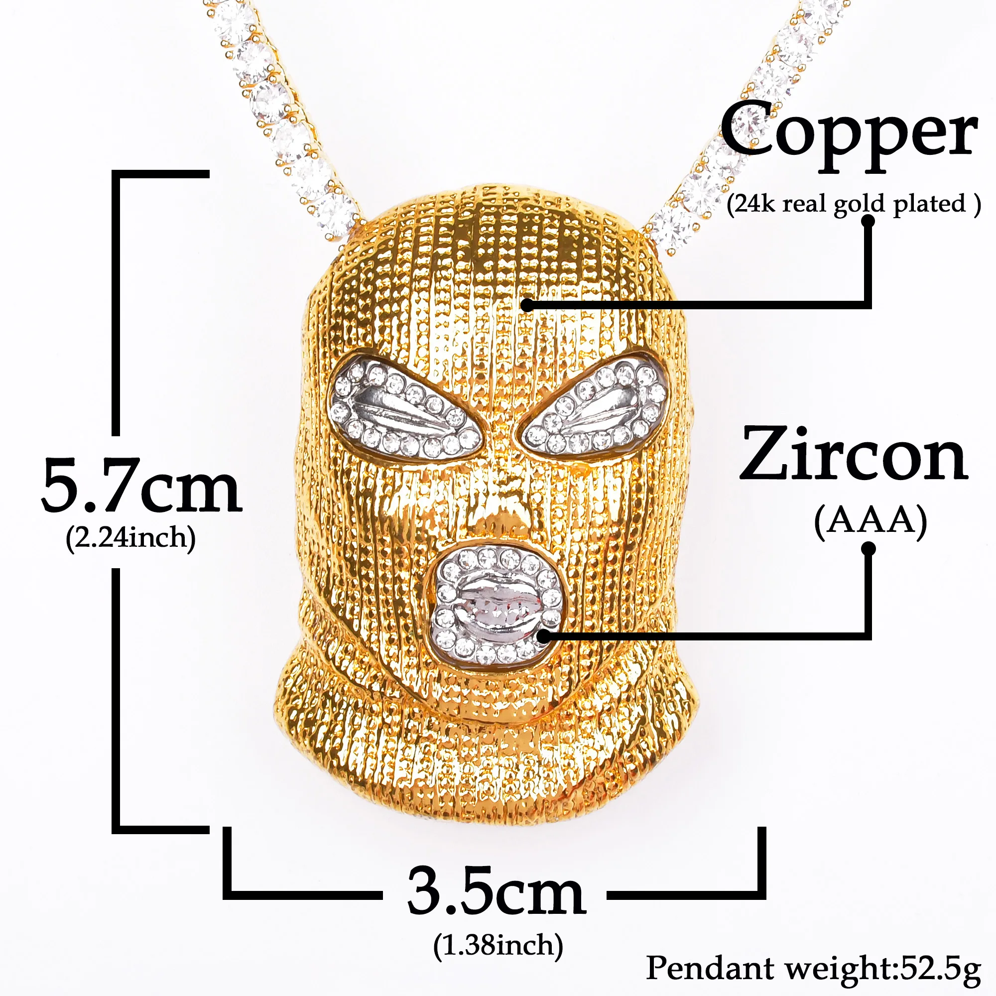 CSGO Mask Shaped Pendant Gold Color Alloy Rhinestone Hip Hop Rock Street Jewelry