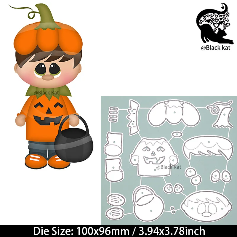 Trick or Treat Kids Dies DIY Scrapbook Halloween Pumpkin Girl Boy Metal Cutting Dies  Gift Card Craft