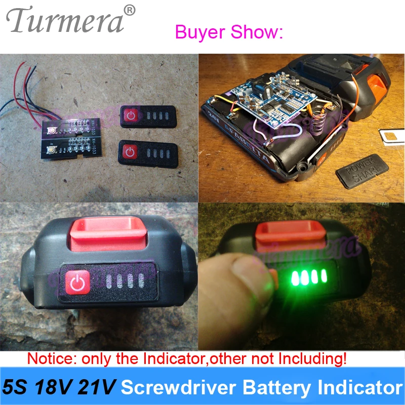 Turmera 5S 18V 21V Máy Khoan Điện Tua Vít Đèn Báo Dung Lượng Pin Màn Hình LED Hiển Thị 5S1P 5S2P 18650 Lithium pin Sử Dụng