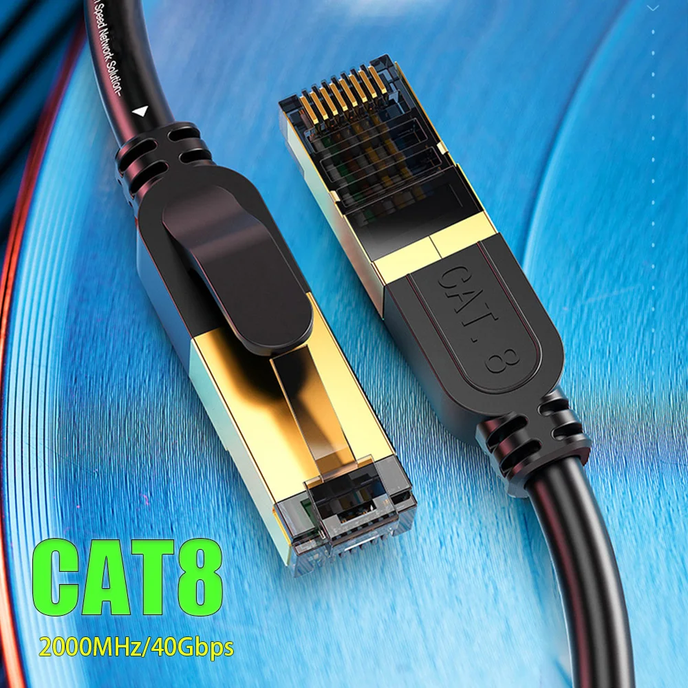 Cat8 Ethernet Cable, Outdoor&Indoor, Heavy Duty High Speed 26AWG Cat8 LAN Network Cable 40Gbps, 2000Mhz with Gold Plated RJ45