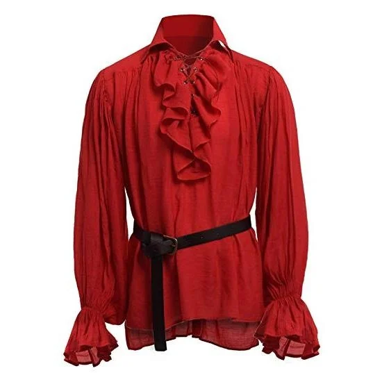 Camicie medievali da uomo Poet's rinascimento Costume Viking Pirate Captain Lace Up Ruffle top camicia con collo di sabbia