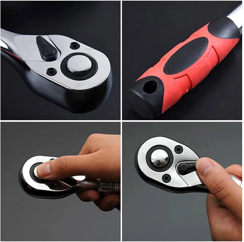 72-Tand Verstelbare Socket Ratelsleutel 1/2 "3/8" 1/4 "Uitschuifbare Telescopische Socket Spanner Momentsleutel Quick release