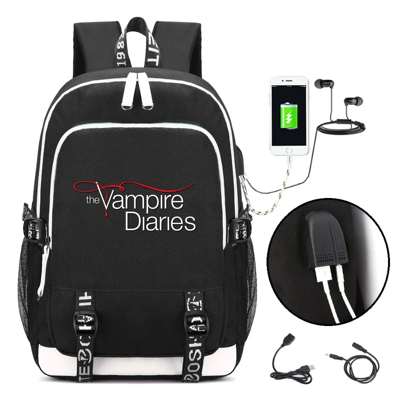 The Vampire Diaries Fans USB Luminous Backpack Bag w/ USB Fashion Port/Lock /Headphone Travel School Students Bag