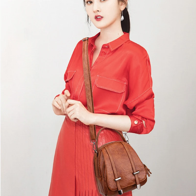 Multifunktionale Weiche PU Leder Kleine Schulter Tasche Für Frauen Vintage Mode Umhängetasche Weibliche Geldbörse Handy Handtasche – Detail 5