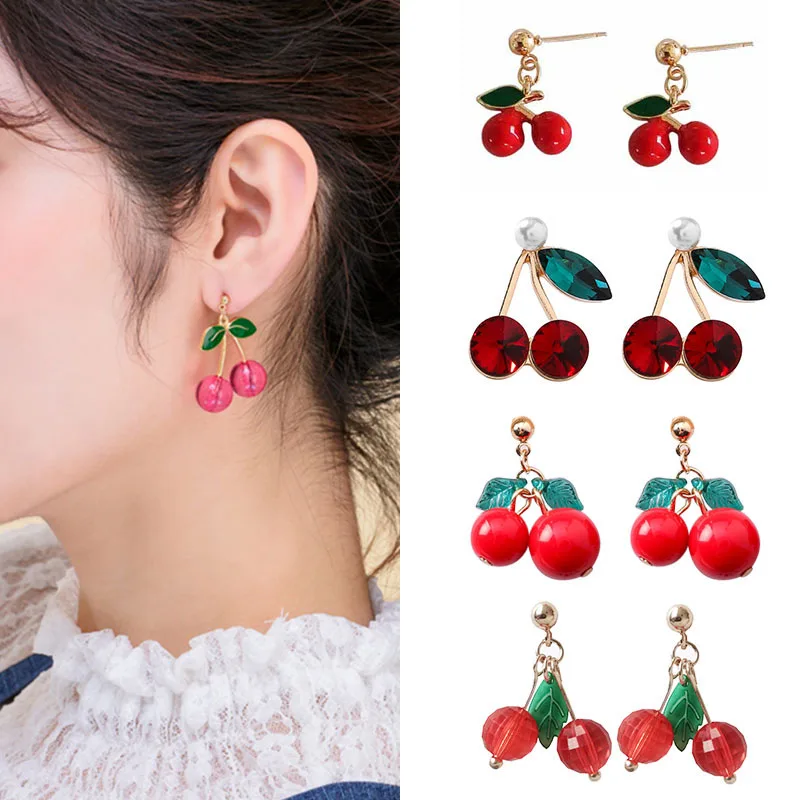 Red Cherry Drop Earrings for Women Cute Fruit Cherry Beads Pendant Earrings Sweet Gifts Girl Jewelry Bijoux