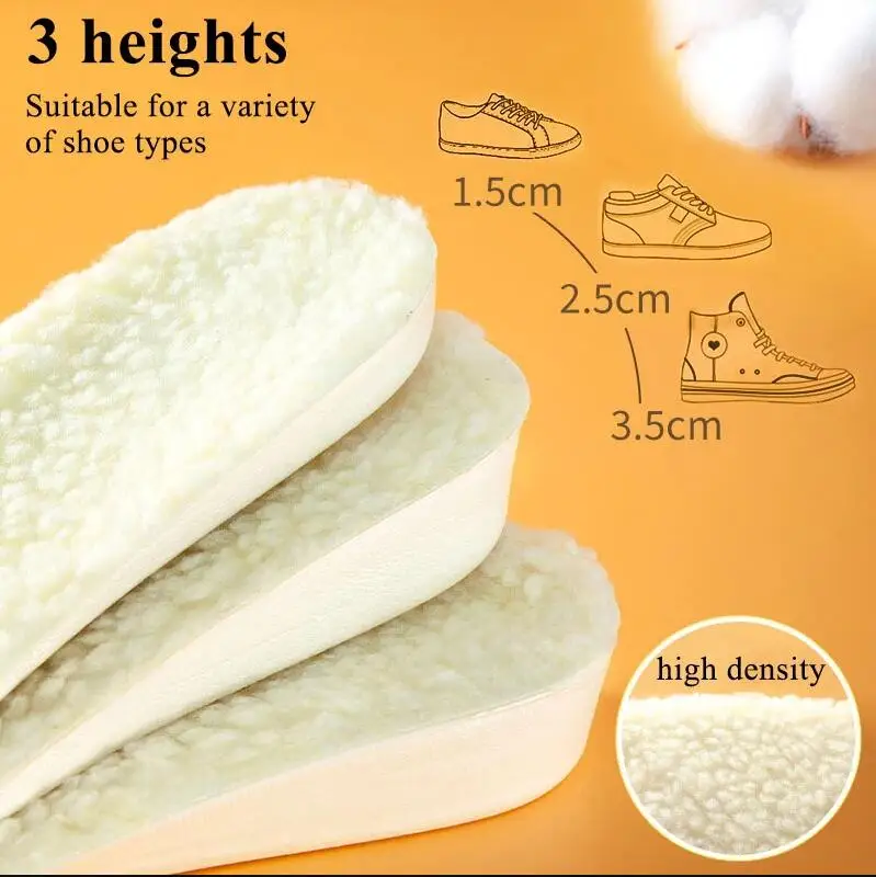 Warmth Lamb Wool Insole Increased Insoles Men Women 1.5cm/2.5cm/3.5cm Height Lift soft bottom comfortable Inserts Shoe Pad image 2
