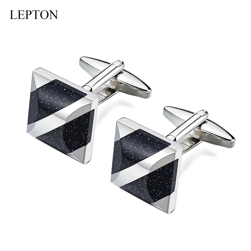 

High Quality Stone Cufflinks Gift LEPTON Blue Sandstone Men Shirt Cuffs Cuff Links Tie Clip Mens Wedding Jewelry Relojes Gemelos