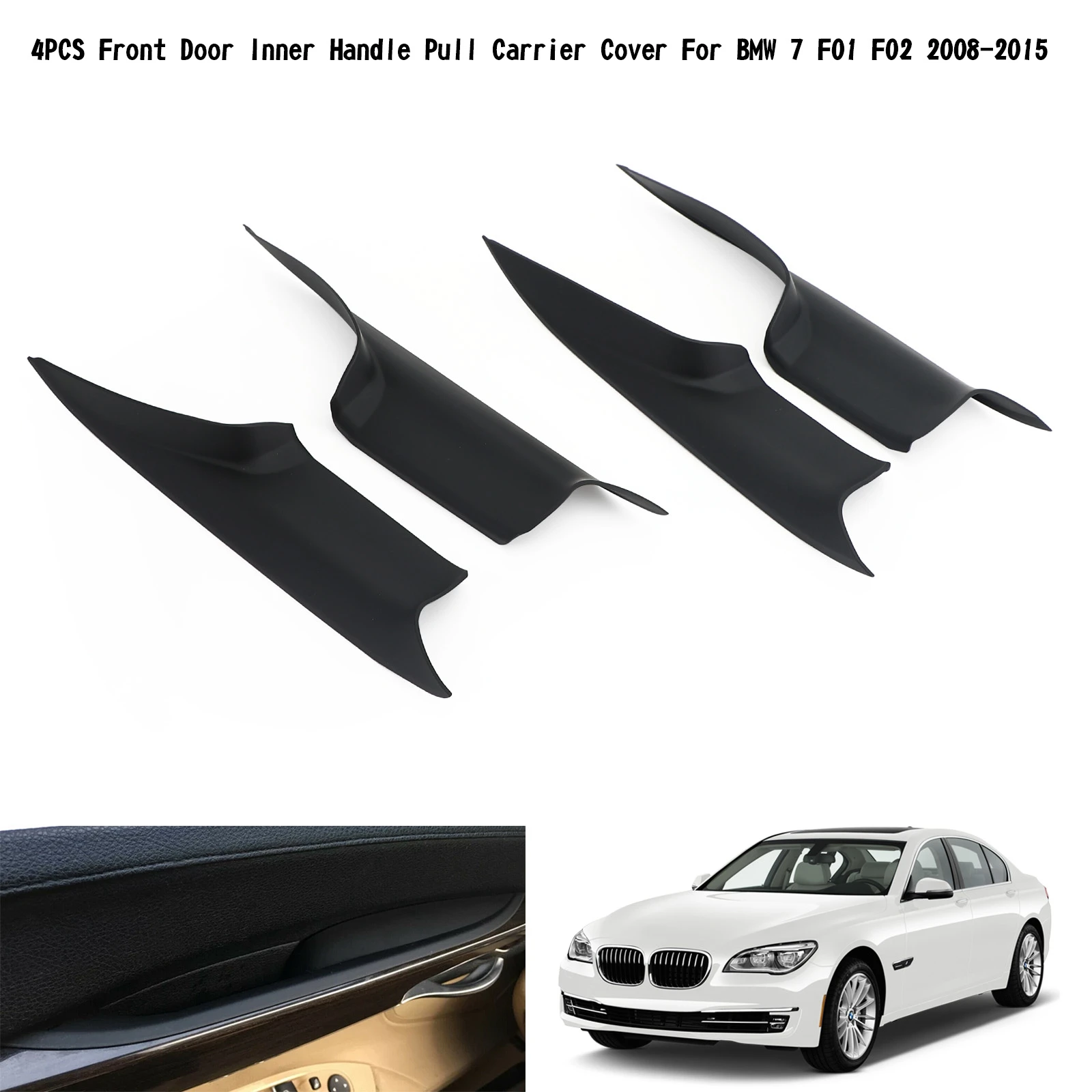 Artudatech 4PCS Front Door Inner Handle Pull Carrier Cover For BMW 7 F01 F02 2008-2015 Car Accessories