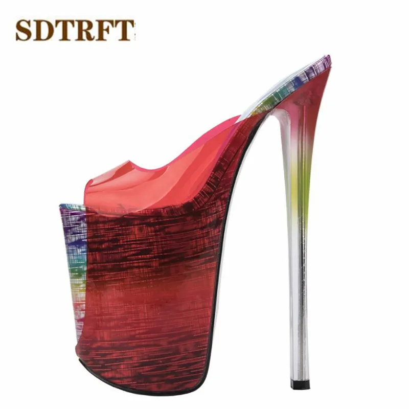 SDTRFT shoes woman Shallow mouth Slipper Peep Toe 22cm Thin Heels Wedding pumps sapato feminino transparent Stilettos US14 15 16