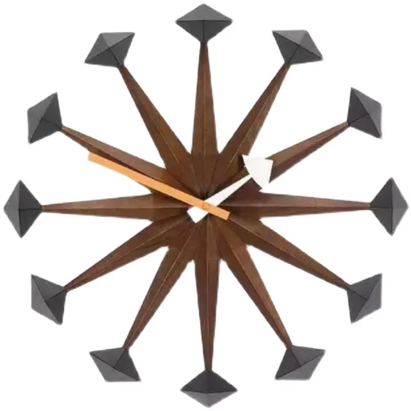 Polygon Wall Clock Modern Livingroom Nordic Style Walnut Quartz Silent 43cm with Import Movement Home Decor Horloge