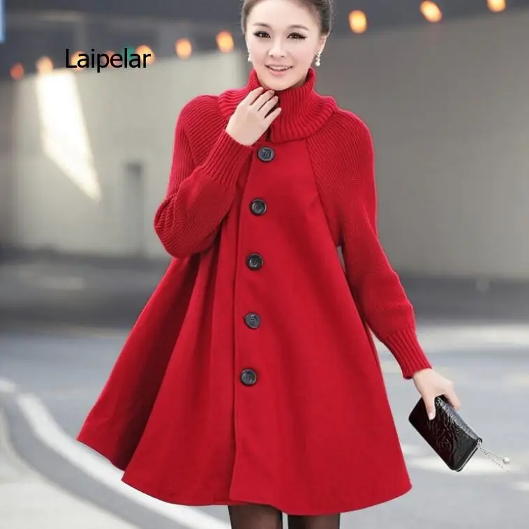 

New Women's Windbreaker Thickening Solid Color Woolen Coat Female Loose Warm Coat Large Size Coat Europe And America Cape Cloak