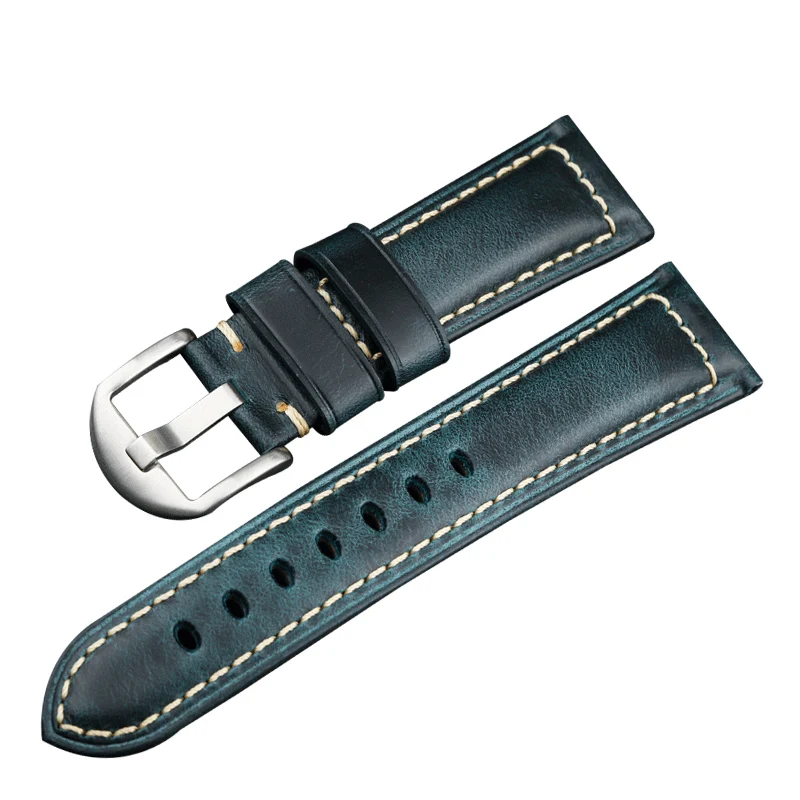 Blue Watch Bands 20mm 22mm 24mm 26mm Vintage Oil Wax Leather Watch Strap Watch Accessories For Panerai Breitling Watchband