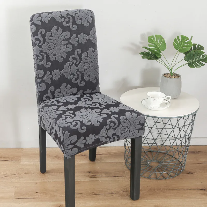 Universal Size European Style Jacquard Chair Cover Thick Elastic Spandex Anti-scratch Stool Dark Gray Dining Room Dust Covers