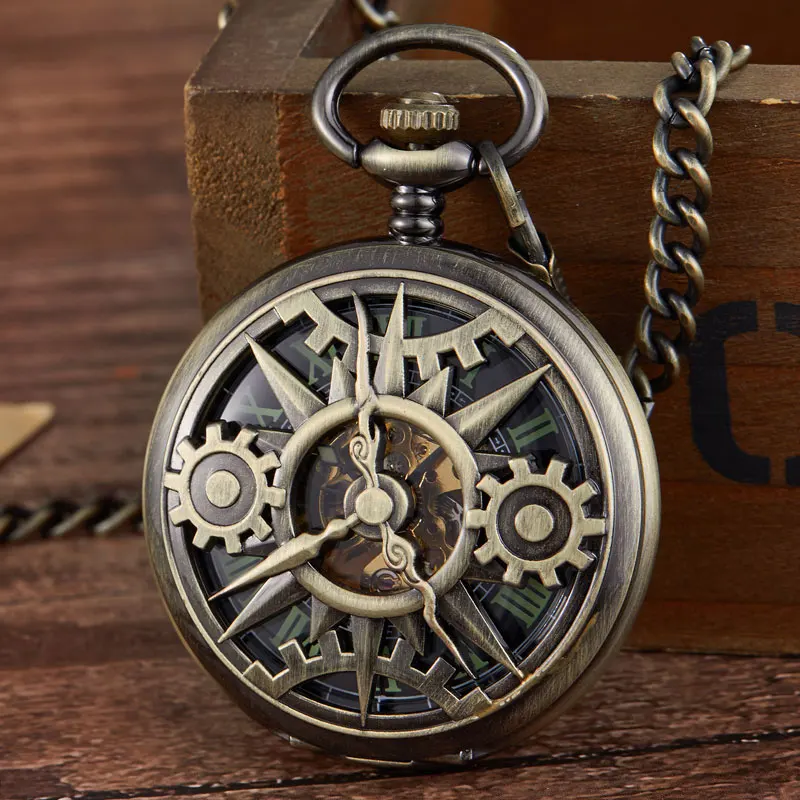 New Arrival Steampunk Retro Hollow Gear Movement Mechanical Pocket Watch FOB Pendant Gift Chain Pocket Watch Gift Men Boy Clock