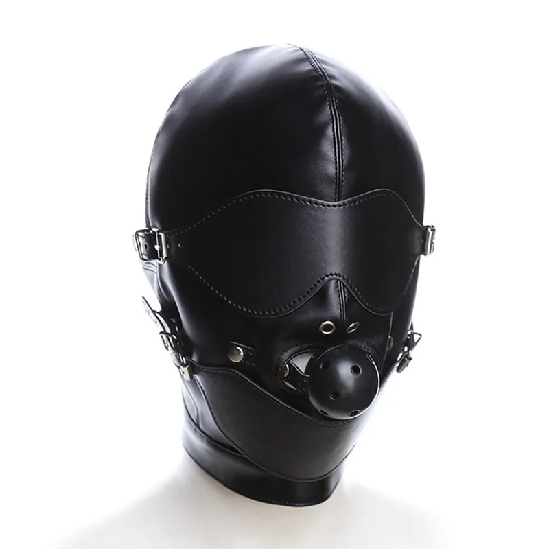 Fetish Sex Mask Bdsm Bondage Sexy Headgear Open Mouth Gag Blindfold Leather Restraint Hood Mask Sex Toys for Couples Adult Games