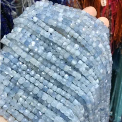Charming Natural Aquamarines Beads Cube Shaped Bead Faceted  DIY Accessory for Jewelry Making 4*4MM
