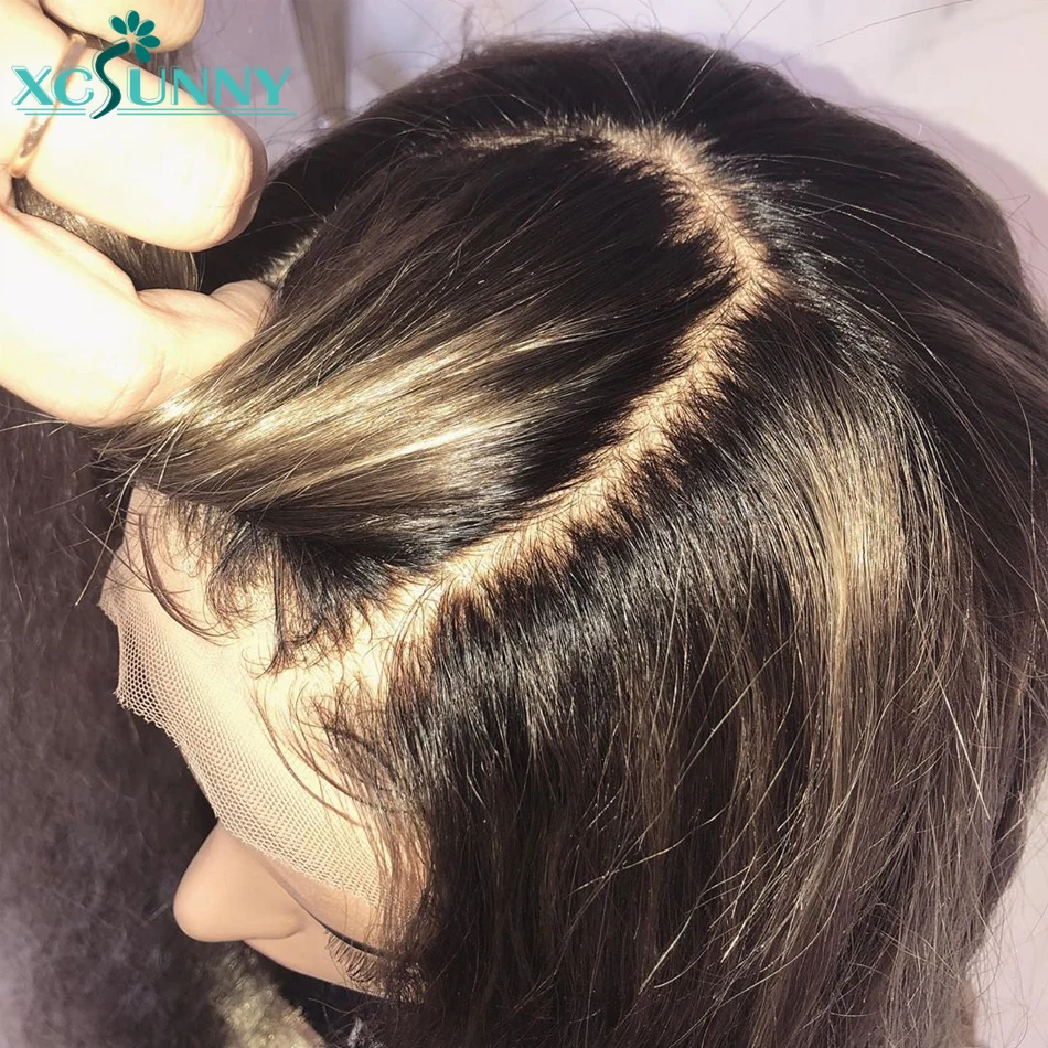 5x5 Silk Emulation Scalp Top Straight Lace Front Human Hair Wigs Remy Brazilian Frontal Wig With Baby Hair Pre Plucked xcsunny