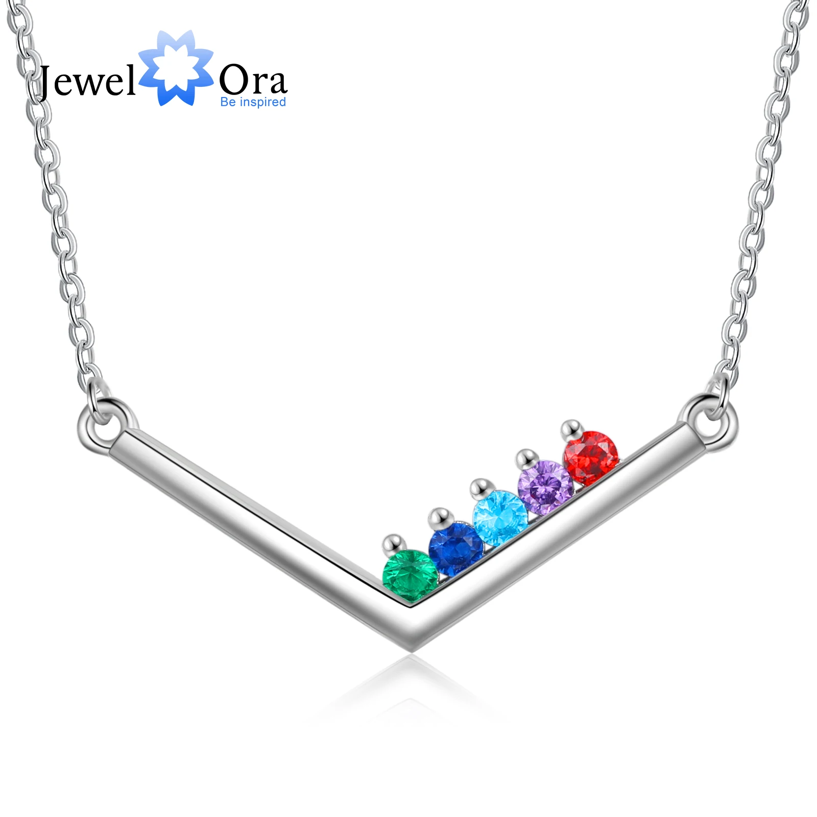 JewelOra Customized Inlaid Birthstone Necklaces for Women Personalized DIY Birthstone V-Shaped Pendant Necklaces Gift for Her