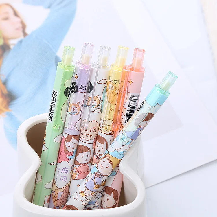 

48 pcs/lot Kawaii Girl Cat Press Gel Pen With Clip Cute Black Ink Neutral Pens Promotional Gift Stationery School Supplies