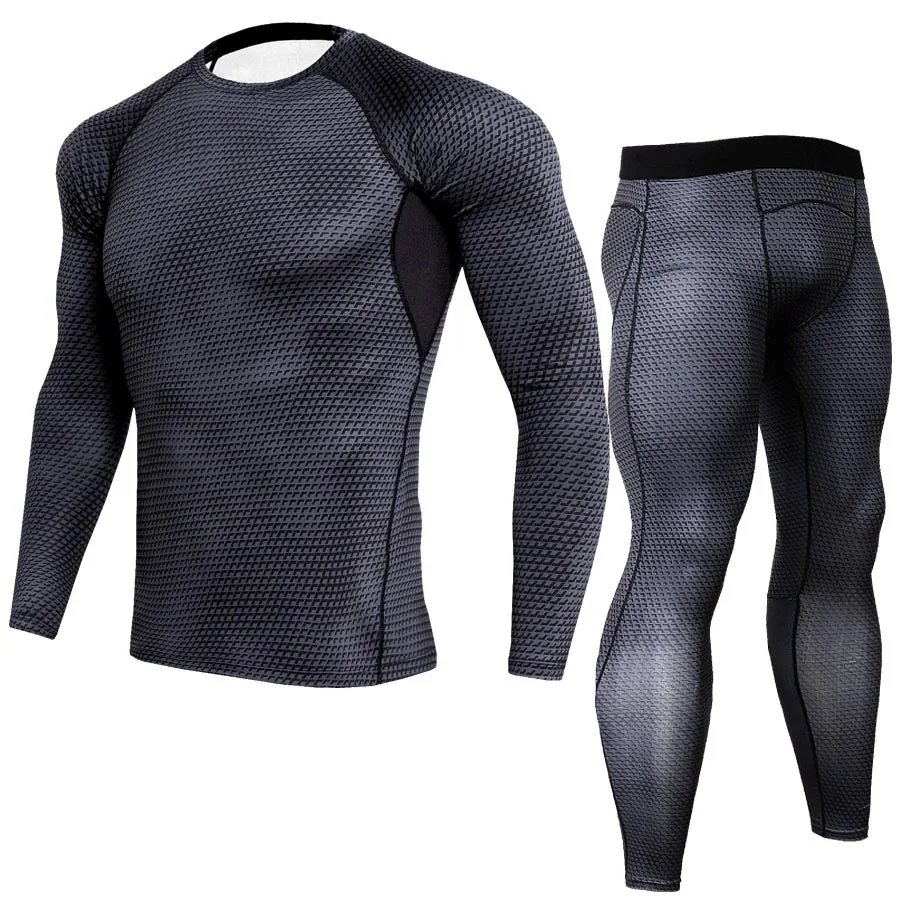 Men Fitness Compression Shirt Pants Sets Jogging Clothes Gym Leggings Tracksuit Training Sportswear MMA Rashguard Running Suits