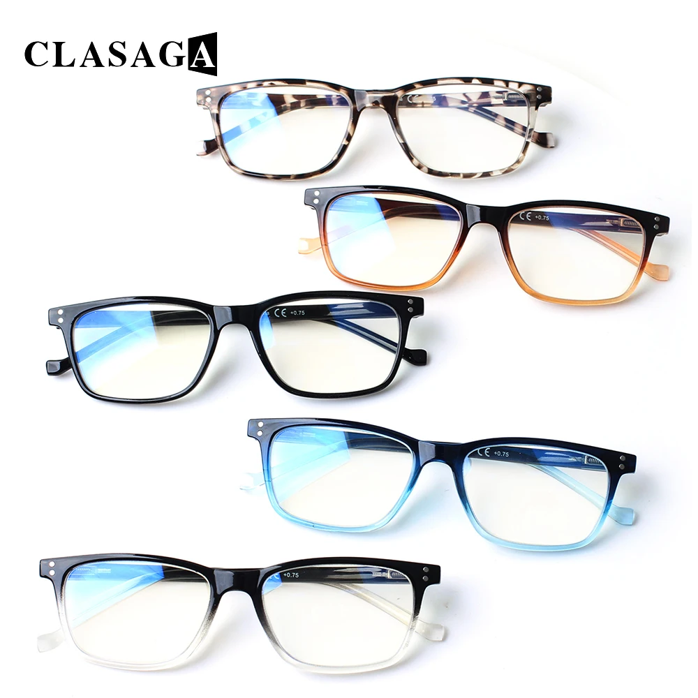 

CLASAGA 5PCS Stitching Color Frame Blue Light Blocking Reading Glasses Spring Hinges Anti UV Prescription Glasses Diopter 0~400