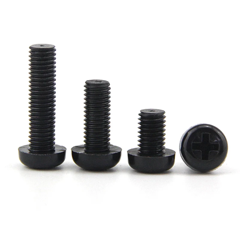 Tornillos de cabeza redonda Phillips, cabeza redonda de plástico de nailon negro, M2, M2.5, M3, M4, M5, M8, M2, M2.5x, 4, 5, 6, 8, 10, 12, 15mm