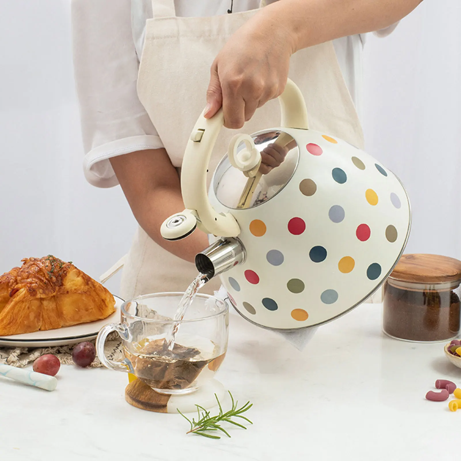 3L ze stali nierdzewnej gwiżdżący czajnik do herbaty Stovetops emalia Food Grade dzbanek na herbatę z żaroodpornym uchwytem do gazowych kuchenek
