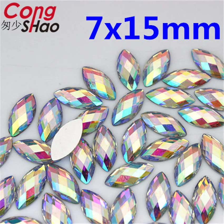 100pcs 7*15mm 9*18mm AB Clear Horse Eye Resin Rhinestone Trim Crystals Flatback DIY For Wedding Dress Jewelry Decoration 8Y256