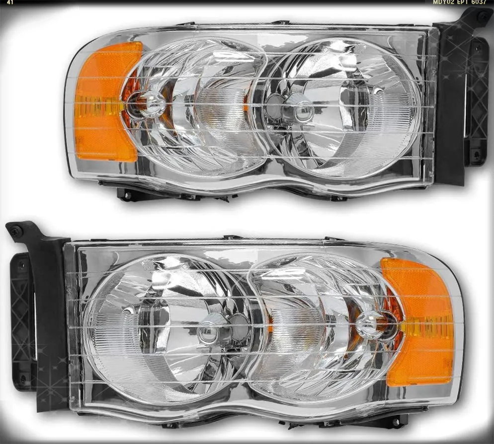 

Headlight Assembly for 2002-2005 Dodge Ram 1500/2003-2005 Dodge Ram 2500/3500 Chrome Housing Amber Reflector