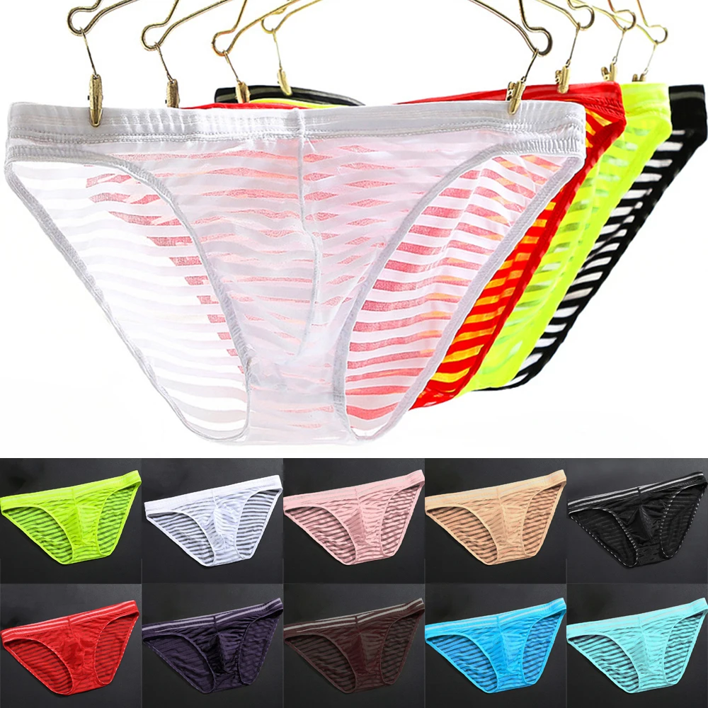 Erotic Briefs Mesh Transparent Brief Ice Silk See-through Seamless Low Waist Underwear Men Sexy Teas Panties Underpants