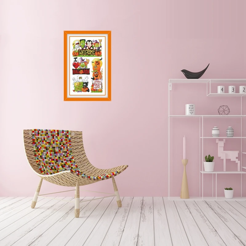 طقم غرز متقاطعة ممتعة للهالوين قماش عايدة 18 قيراط 14 قيراط 11 قيراط غير مطبوع من خيط القطن طقم غرز متقاطعة للبالغين #2