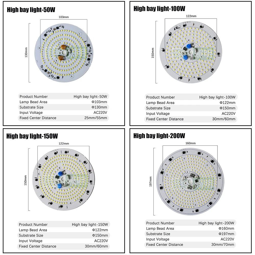 AC220V Chip LED 50W 100W 150W 200W USB-HID Scheda lampada FAI DA TE Scheda sorgente luminosa lineare ad alta tensione per lampada ad alta baia