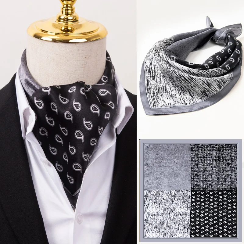 Neckerchief Men Fashion England Suit Shirt Collar Business100% Natural Silk Square Scarf British Retro Shirt Printed Bandana
