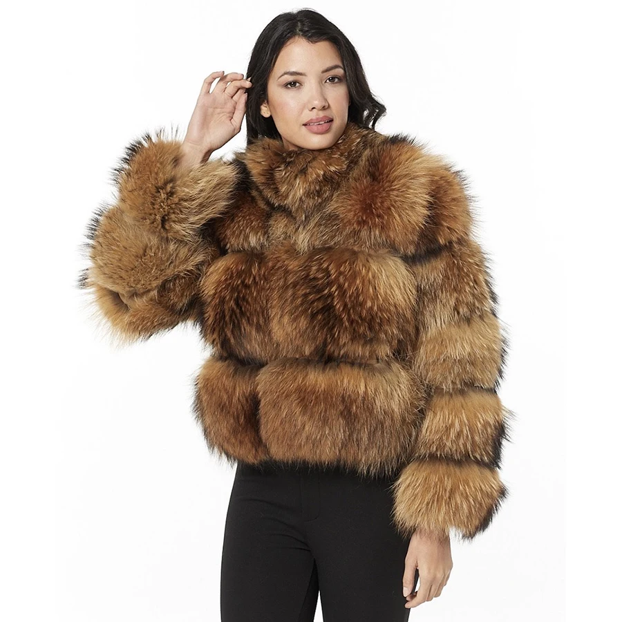 Winter Fur Coat Premium Quality Raccoon Fur Jacket Women Soft Warm Overcoat With Full Sleeve