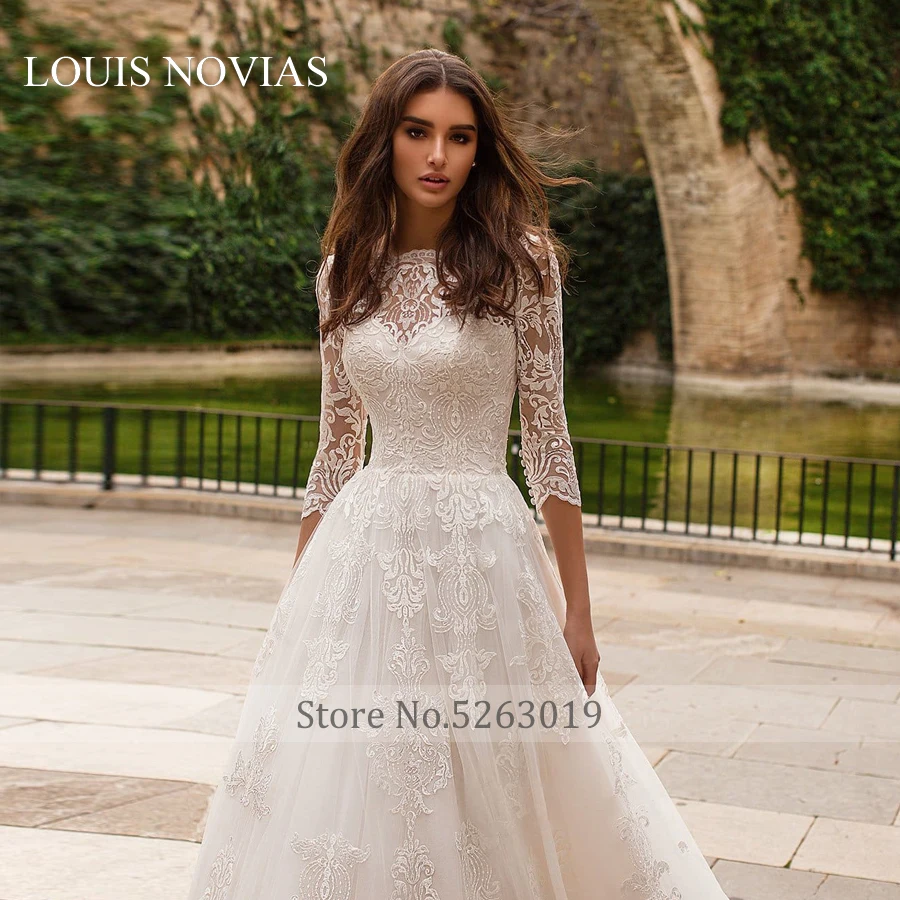 LOUIS NOVIAS Vestido De Casamento Novo Floresta Simples De Mangas Compridas Branco Noiva Com Ombros Finos Arrastando Sonho Rendas