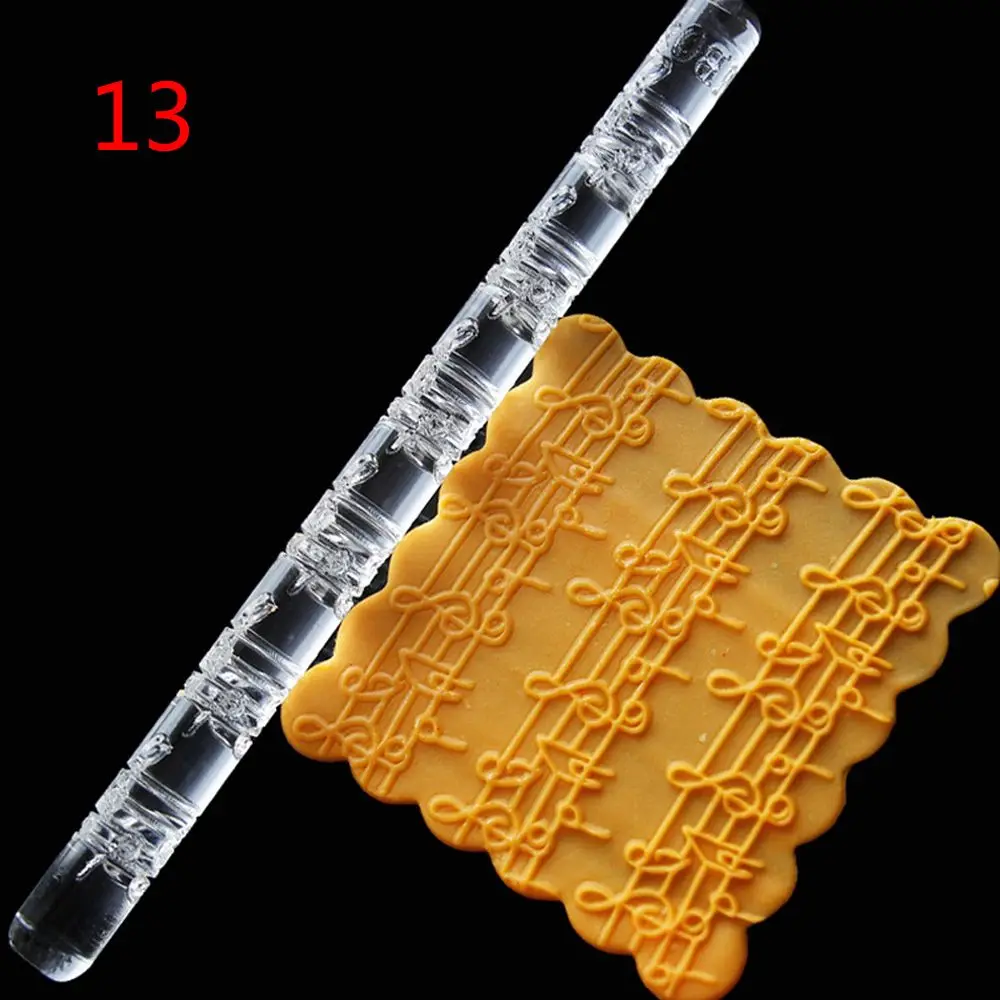 1 PC 14 Styles Acrylic Rolling Pin Designed Fondant Cake Impression Pastry Roller Embossing DIY Baking Tools Kitchen Supplies