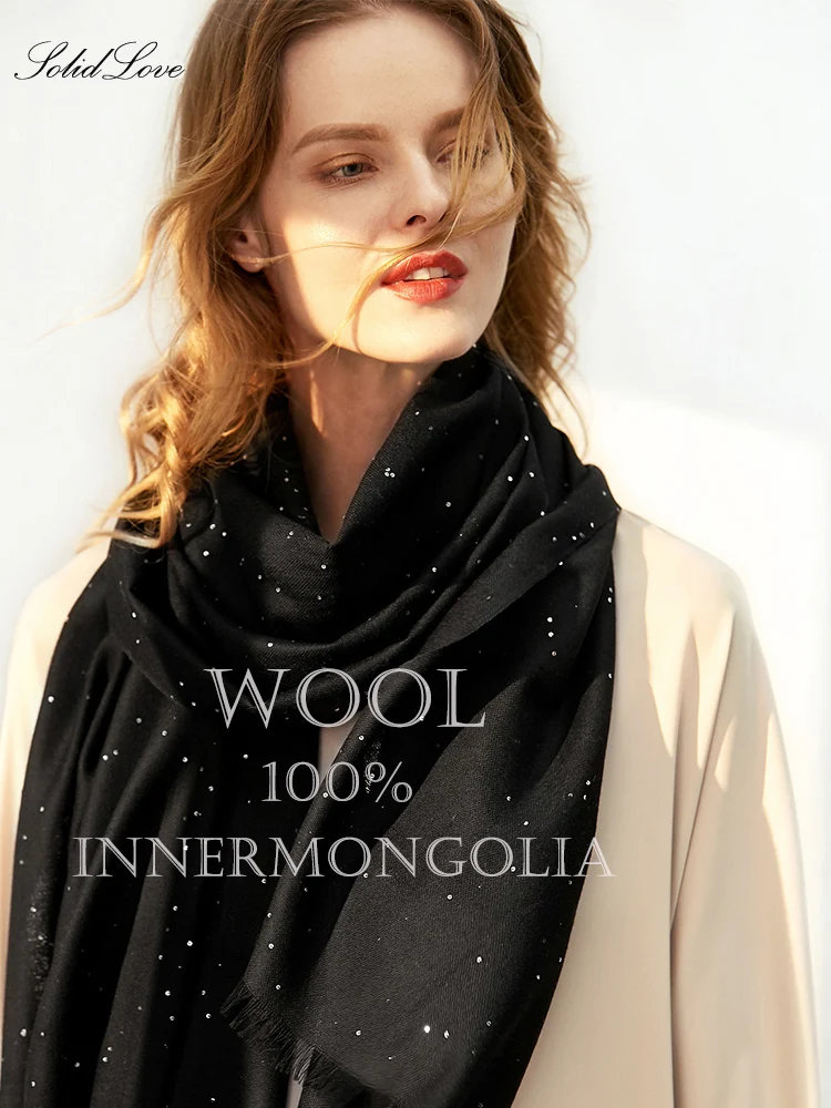 Designer Winter Warm Wool Scarf For Women/Lady Soft Wool Pashmina Shawls Flower Embroidery Cashmere Female Wraps Capes foulard