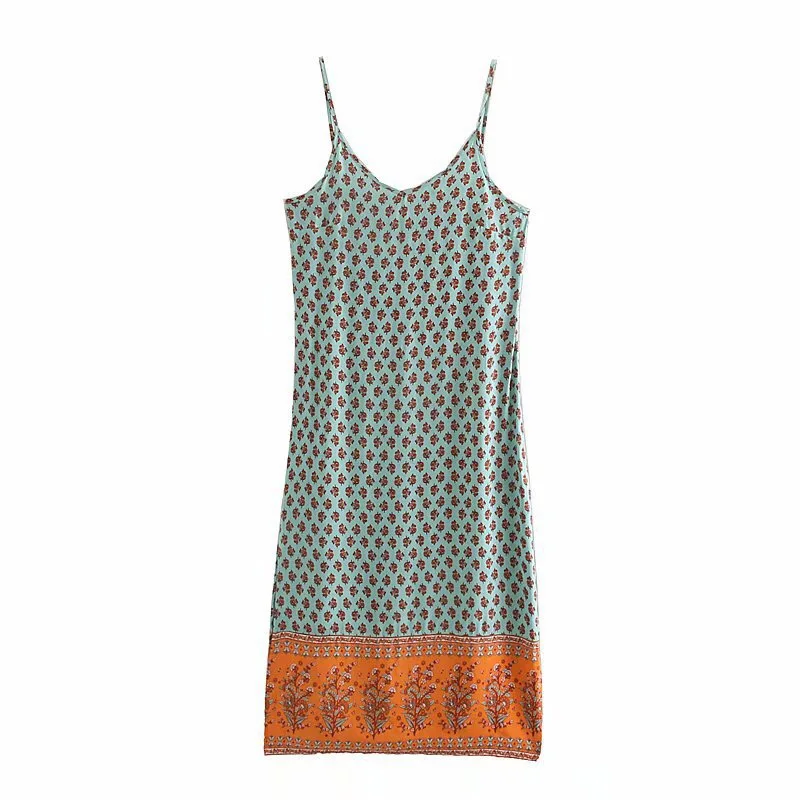 2020 Bohemian strappy long V neck Floral print BOHO Dress Summer Holiday Woman Side Slit Spaghetti Strap Dresses Sling Vestidos